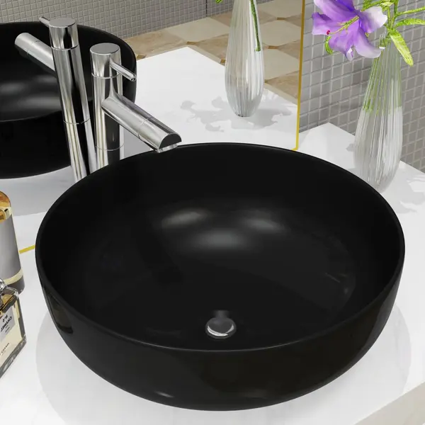 Gossi chiuveta din ceramica, rotunda, 41,5 x 13,5 cm, negru