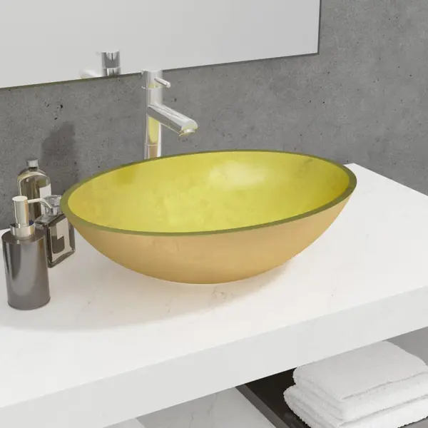 Gossi chiuveta din sticla, auriu, 50x37x14 cm