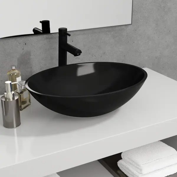Gossi chiuveta din sticla, negru, 50x37x14 cm
