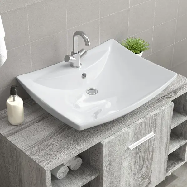 Gossi chiuveta dreptunghiulara cu preaplin & gaura robinet, ceramica