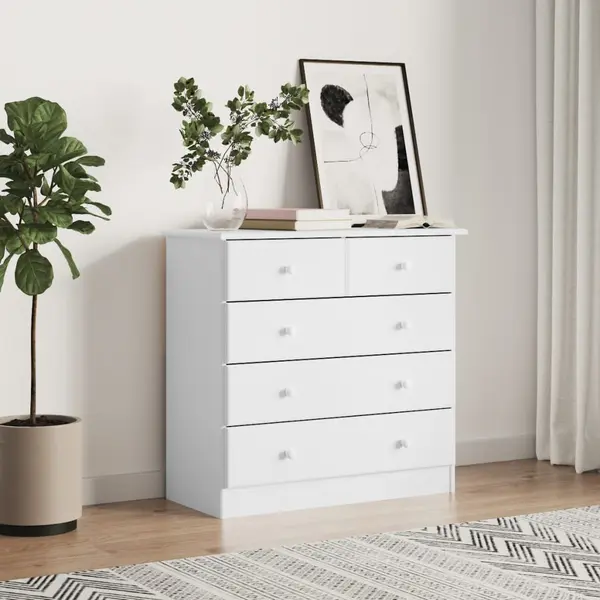 Gossi comoda cu sertare alta, alb, 77x35x73 cm, lemn masiv de pin