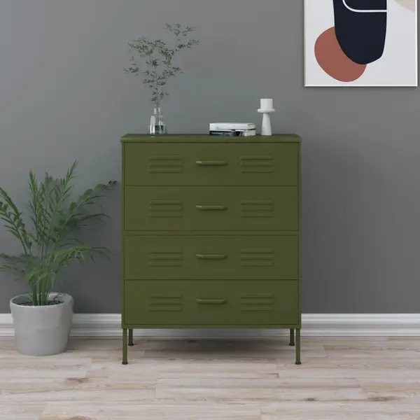 Gossi comoda cu sertare, verde masliniu, 80x35x101,5 cm otel