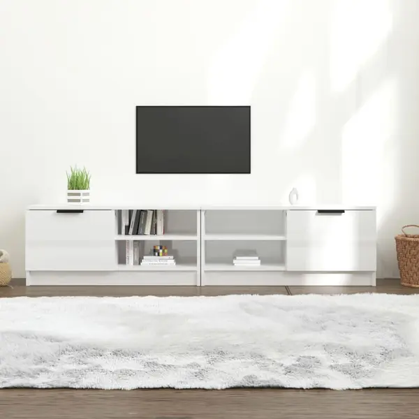 Gossi comoda tv,2 buc., alb extralucios,80x35x36,5 cm, lemn prelucrat