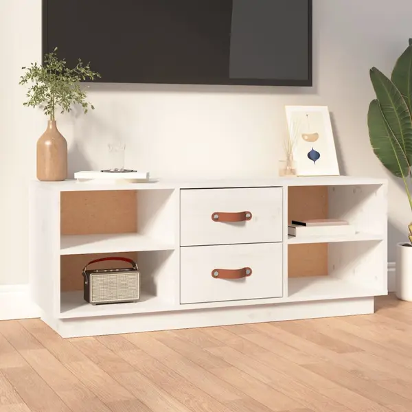 Gossi comoda tv, alb, 100x34x40 cm, lemn masiv de pin