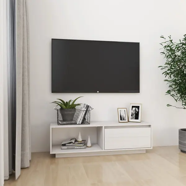 Gossi comoda tv, alb, 110x30x33,5 cm, lemn masiv de pin