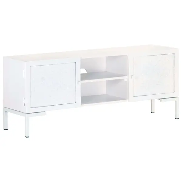 Gossi comoda tv, alb, 115x30x46 cm, lemn masiv de mango