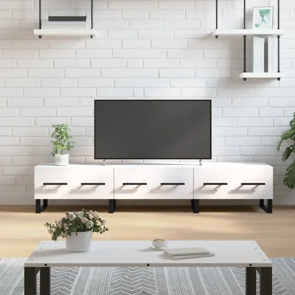 Gossi comoda tv, alb, 150x36x30 cm, lemn prelucrat