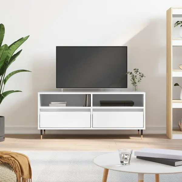 Gossi comoda tv, alb extralucios, 100x34,5x44,5 cm, lemn prelucrat