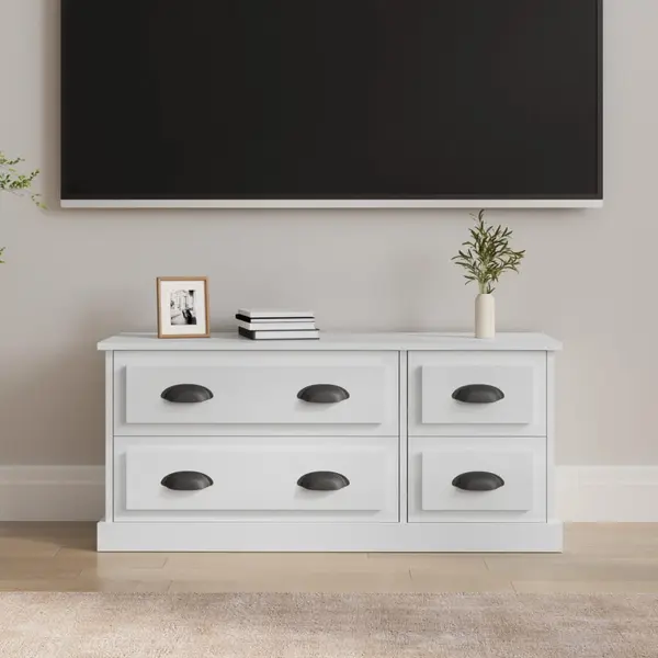 Gossi comoda tv, alb extralucios, 100x35,5x45 cm, lemn prelucrat