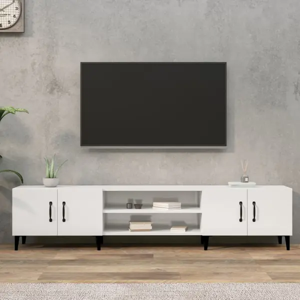 Gossi comoda tv, alb extralucios, 180x31,5x40 cm, lemn prelucrat