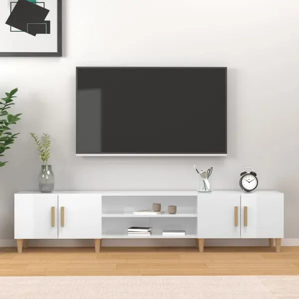 Gossi comoda tv, alb extralucios, 180x31,5x40 cm, lemn prelucrat