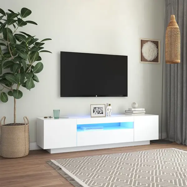Gossi comoda tv cu lumini led, alb, 160x35x40 cm