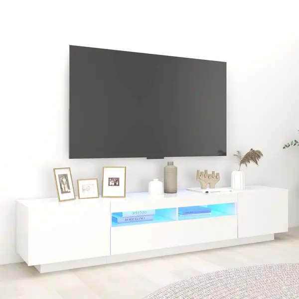 Gossi comoda tv cu lumini led, alb, 200x35x40cm