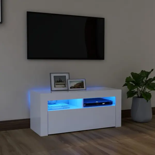 Gossi comoda tv cu lumini led, alb, 90x35x40 cm
