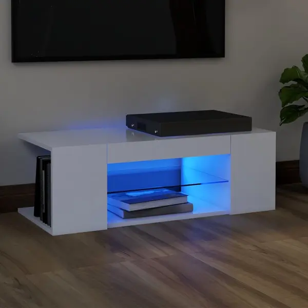 Gossi comoda tv cu lumini led, alb, 90x39x30 cm