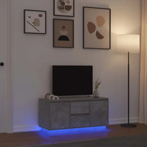 Gossi comoda tv cu lumini led, gri beton, 100x41x50 cm