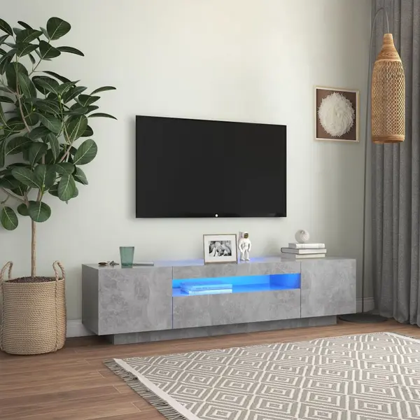 Gossi comoda tv cu lumini led, gri beton, 160x35x40 cm