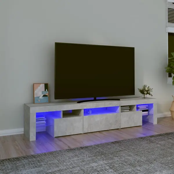 Gossi comoda tv cu lumini led, gri beton, 200x36,5x40 cm