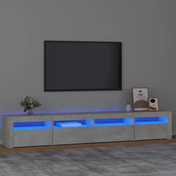 Gossi comoda tv cu lumini led, gri beton, 240x35x40 cm