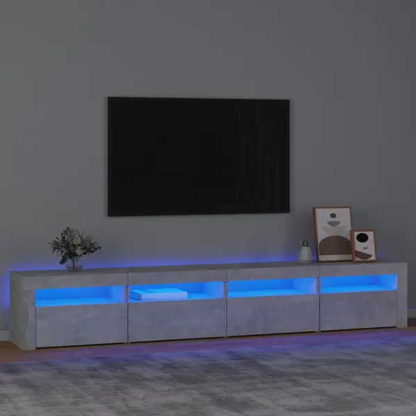 Gossi comoda tv cu lumini led, gri beton, 240x35x40 cm