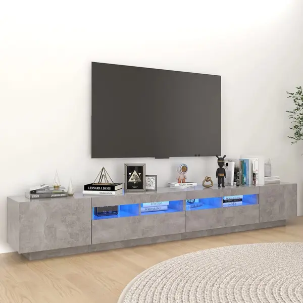 Gossi comoda tv cu lumini led, gri beton, 260x35x40 cm