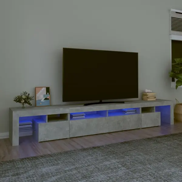 Gossi comoda tv cu lumini led, gri beton, 260x36,5x40cm