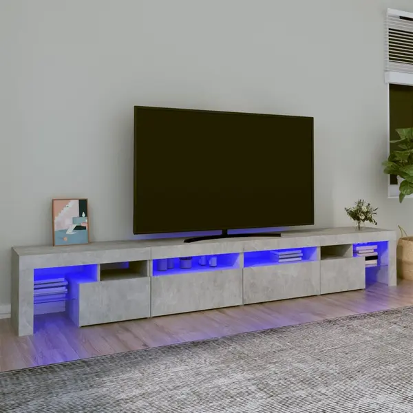 Gossi comoda tv cu lumini led, gri beton, 260x36,5x40cm