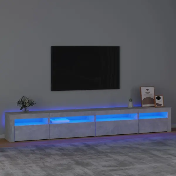 Gossi comoda tv cu lumini led, gri beton, 270x35x40 cm