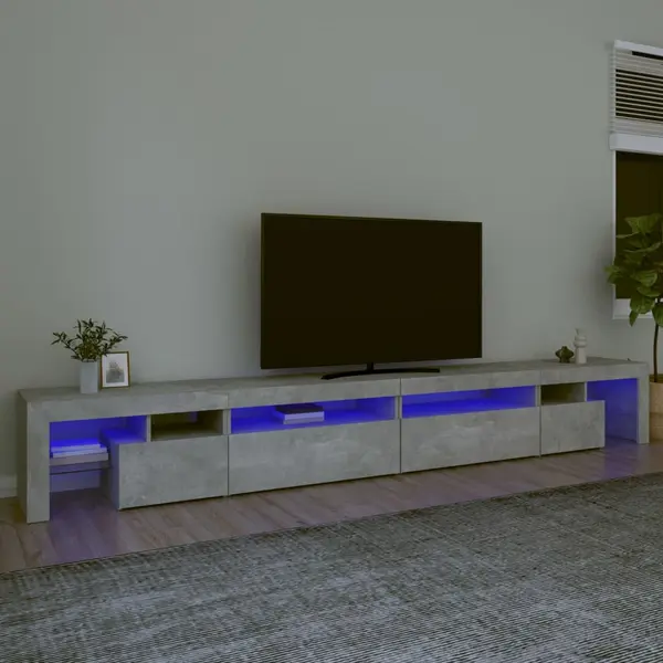 Gossi comoda tv cu lumini led, gri beton, 290x36,5x40 cm