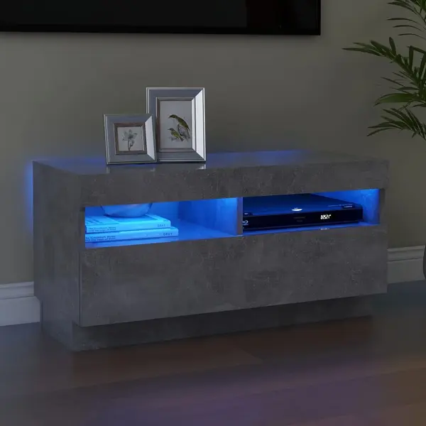 Gossi comoda tv cu lumini led, gri beton, 80x35x40 cm