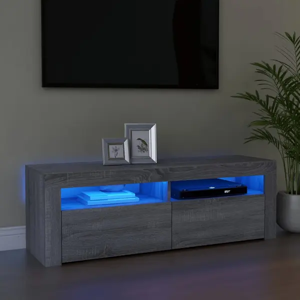 Gossi comoda tv cu lumini led, gri sonoma, 120x35x40 cm