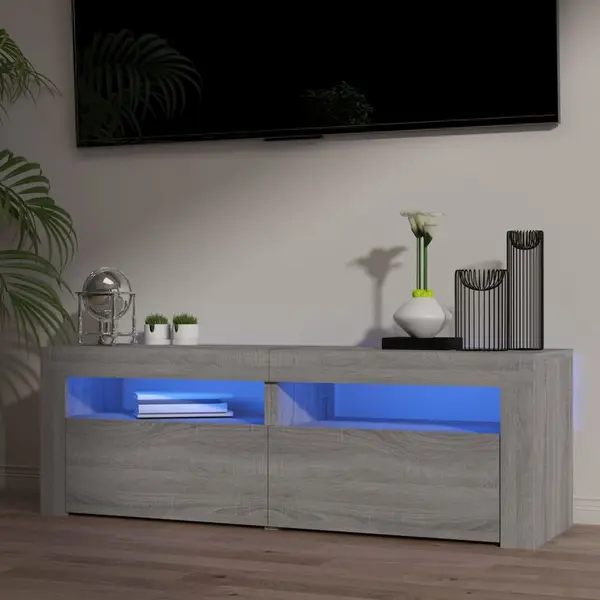 Gossi comoda tv cu lumini led, gri sonoma, 120x35x40 cm