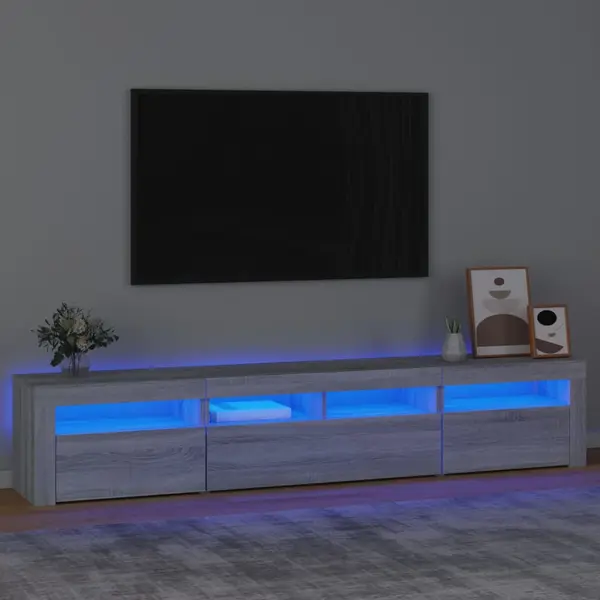 Gossi comoda tv cu lumini led, gri sonoma, 210x35x40 cm
