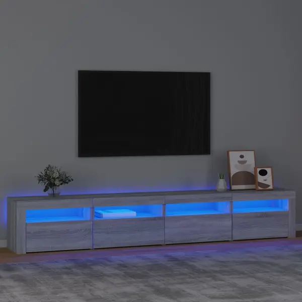Gossi comoda tv cu lumini led, gri sonoma, 240x35x40cm