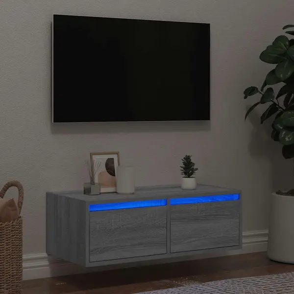 Gossi comoda tv cu lumini led, gri sonoma, 75x35,5x25 cm