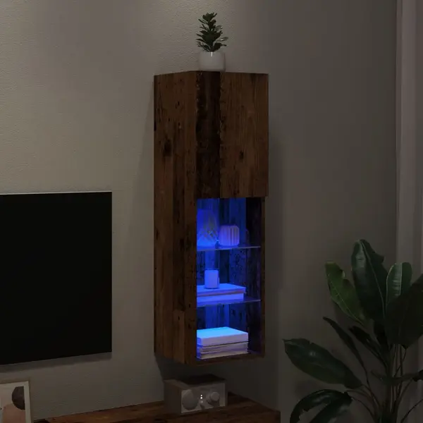 Gossi comoda tv cu lumini led, lemn vechi, 30,5x30x102 cm