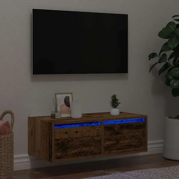Gossi comoda tv cu lumini led, lemn vechi, 75x35,5x25 cm