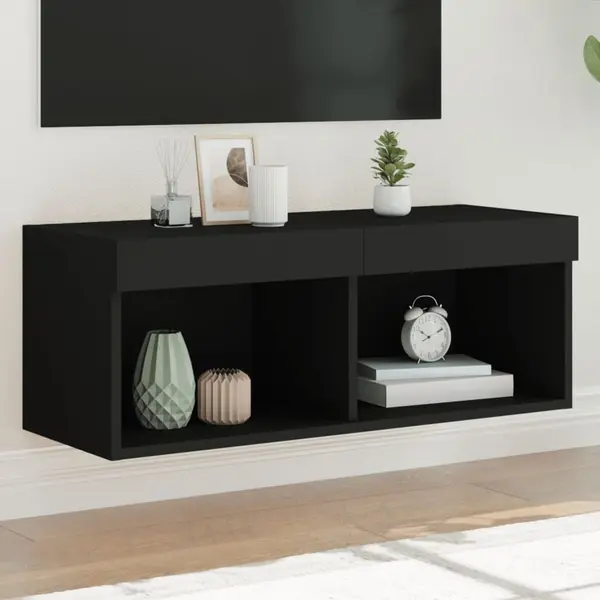 Gossi comoda tv cu lumini led, negru, 80x30x30 cm