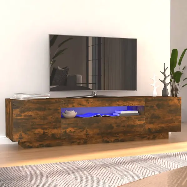 Gossi comoda tv cu lumini led, stejar fumuriu, 160x35x40 cm