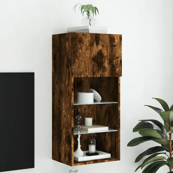 Gossi comoda tv cu lumini led, stejar fumuriu, 40,5x30x90 cm
