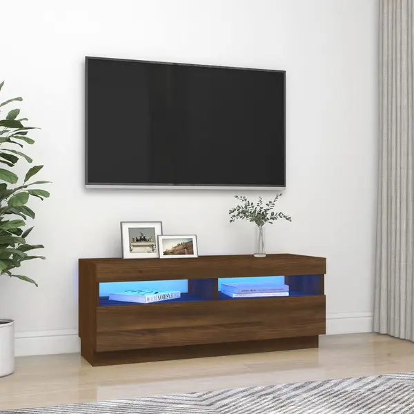 Gossi comoda tv cu lumini led, stejar maro, 100x35x40 cm