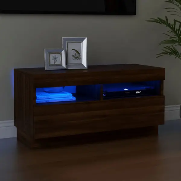 Gossi comoda tv cu lumini led, stejar maro, 80x35x40 cm