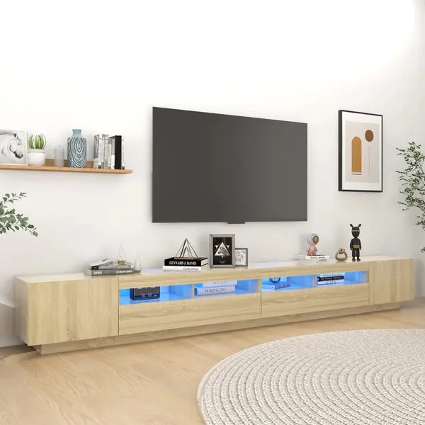 Gossi comoda tv cu lumini led, stejar sonoma, 300x35x40 cm