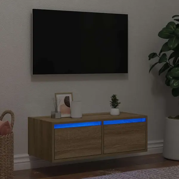 Gossi comoda tv cu lumini led, stejar sonoma, 75x35,5x25 cm