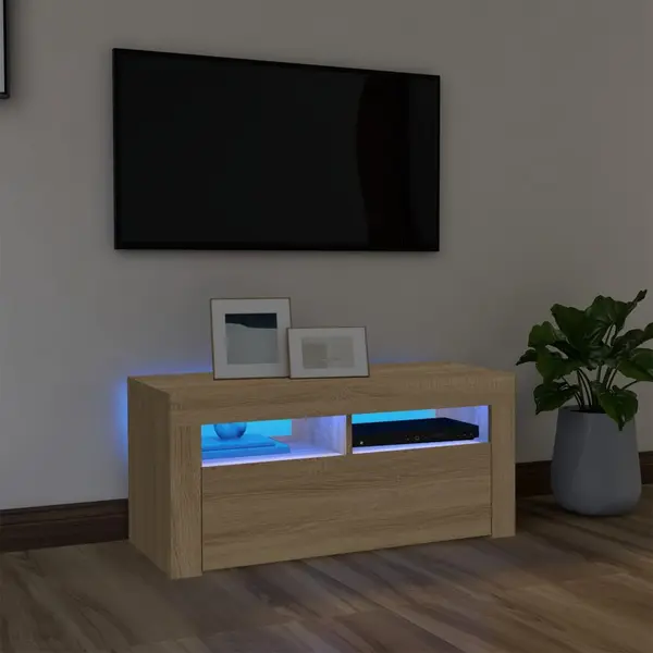 Gossi comoda tv cu lumini led, stejar sonoma, 90x35x40 cm