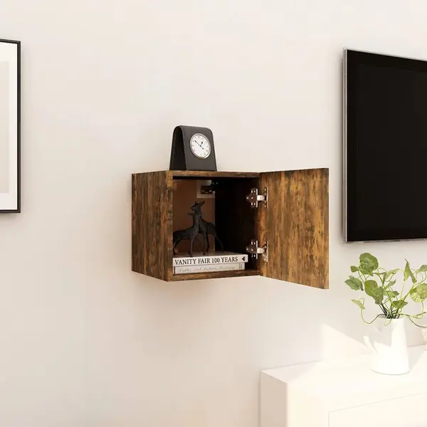 Gossi comoda tv cu montaj pe perete, stejar fumuriu, 30,5x30x30 cm