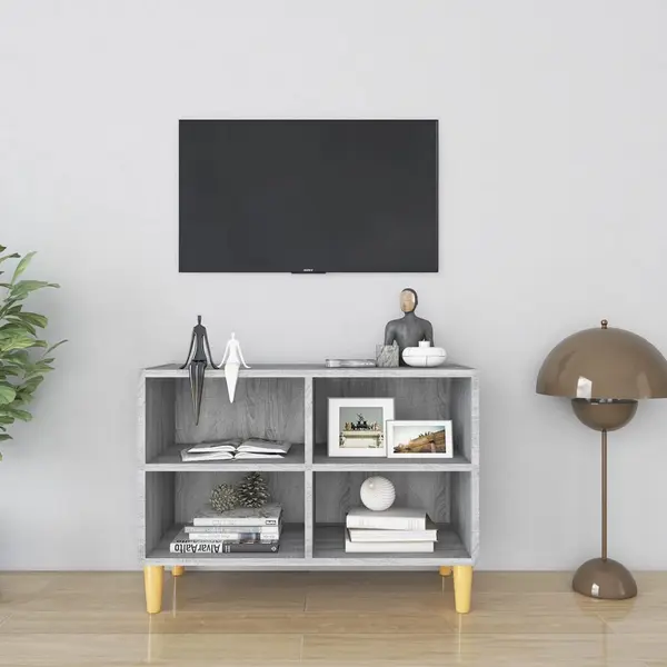Gossi comoda tv cu picioare lemn masiv, gri sonoma, 69,5x30x50 cm