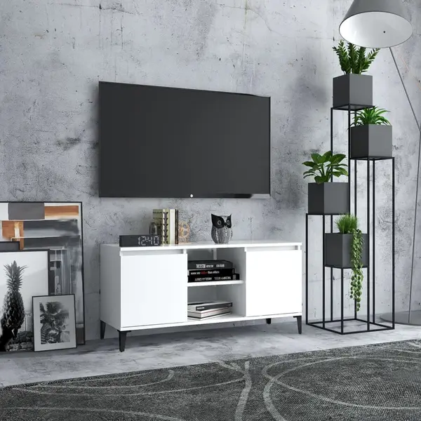 Gossi comoda tv cu picioare metalice, alb, 103,5x35x50 cm