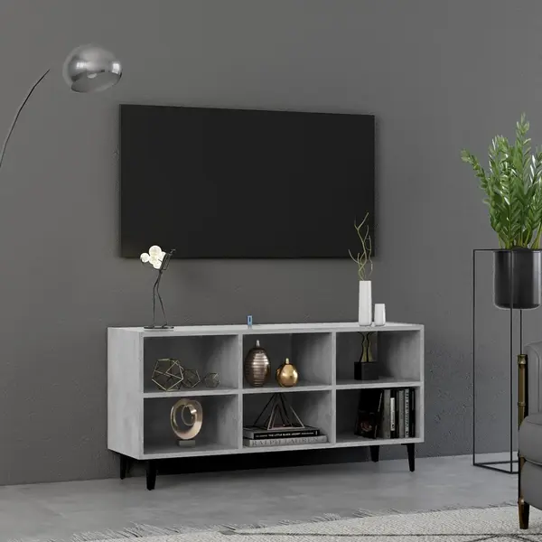 Gossi comoda tv cu picioare metalice, gri beton, 103,5x30x50 cm