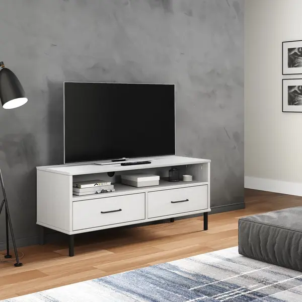 Gossi comoda tv cu picioare metalice „oslo”, alb, lemn masiv pin